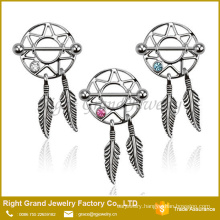 Hot Selling Stainless Steel Dream Catcher CZ Gem Nipple Ring Shield